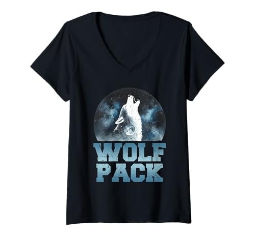 Damen Wölfe WOLF PACK Retro Wolfsrudel Lustiges Alpha Wolf T-Shirt mit V-Ausschnitt Damen Wölfe WOLF PACK Retro Wolfsrudel Lustiges Alpha Wolf T-Shirt mit V-Ausschnitt von Wolf T-Shirt Wölfe Kostüm Wolfsrudel Wolf Spirit