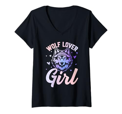Damen Wölfin WOLF LOVER GIRL Wolf Spirit Lustiges Wölfe T-Shirt mit V-Ausschnitt Damen Wölfin WOLF LOVER GIRL Wolf Spirit Lustiges Wölfe T-Shirt mit V-Ausschnitt von Wolf T-Shirt Wölfe Kostüm Wolfsrudel Wolf Spirit
