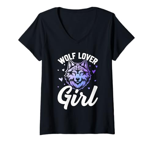 Damen Wölfin WOLF LOVER GIRL Wolf Spirit Lustiges Wölfe T-Shirt mit V-Ausschnitt Damen Wölfin WOLF LOVER GIRL Wolf Spirit Lustiges Wölfe T-Shirt mit V-Ausschnitt von Wolf T-Shirt Wölfe Kostüm Wolfsrudel Wolf Spirit