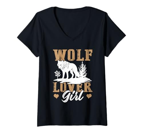 Damen Wölfin WOLF LOVER GIRL Wolf Spirit Lustiges Wölfe T-Shirt mit V-Ausschnitt Damen Wölfin WOLF LOVER GIRL Wolf Spirit Lustiges Wölfe T-Shirt mit V-Ausschnitt von Wolf T-Shirt Wölfe Kostüm Wolfsrudel Wolf Spirit