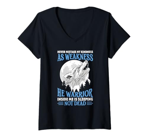 Damen Wolf NEVER MISTAKE MY KINDNESS AS WEAKNESS Lustig Wölfe T-Shirt mit V-Ausschnitt von Wolf T-Shirt Wölfe Kostüm Wolfsrudel Wolf Spirit
