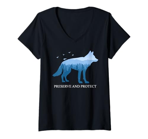 Damen Wolf PRESERVE AND PROTECT Wolfsrudel Lustiges Wölfe T-Shirt mit V-Ausschnitt Damen Wolf PRESERVE AND PROTECT Wolfsrudel Lustiges Wölfe T-Shirt mit V-Ausschnitt von Wolf T-Shirt Wölfe Kostüm Wolfsrudel Wolf Spirit