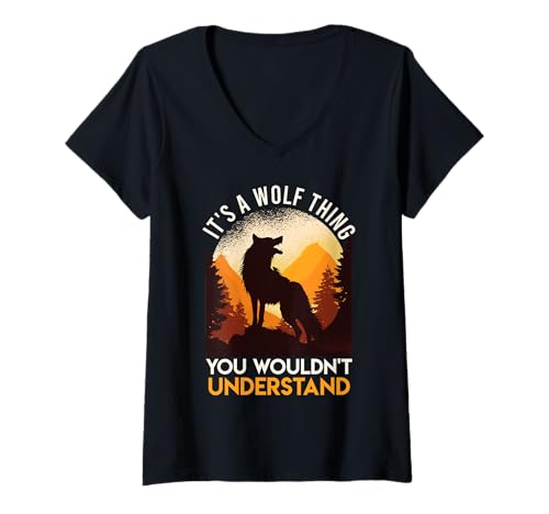 Damen Wolf Spirit A WOLF THING YOU WOULDN'T UNDERSTAND Wölfe T-Shirt mit V-Ausschnitt von Wolf T-Shirt Wölfe Kostüm Wolfsrudel Wolf Spirit