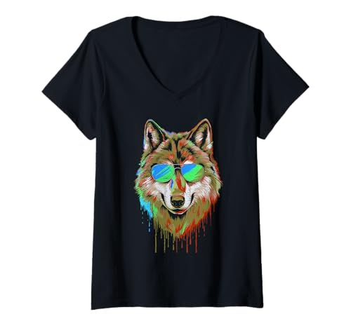 Damen Wolf Spirit COOLER WOLF Wolfsrudel Wolf Lustiges Wölfe T-Shirt mit V-Ausschnitt Damen Wolf Spirit COOLER WOLF Wolfsrudel Wolf Lustiges Wölfe T-Shirt mit V-Ausschnitt von Wolf T-Shirt Wölfe Kostüm Wolfsrudel Wolf Spirit
