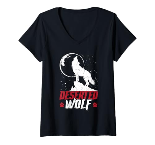 Damen Wolf Spirit DESERTED WOLF Wolfsrudel Lustig Wölfe T-Shirt mit V-Ausschnitt Damen Wolf Spirit DESERTED WOLF Wolfsrudel Lustig Wölfe T-Shirt mit V-Ausschnitt von Wolf T-Shirt Wölfe Kostüm Wolfsrudel Wolf Spirit