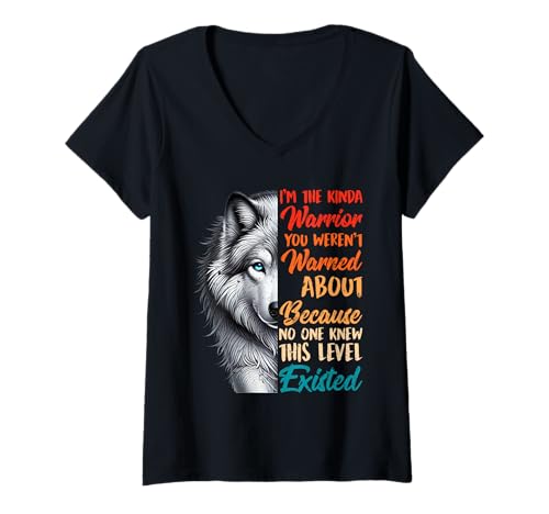 Damen Wolf Spirit I'M THAT KIND OF WARRIOR Lustiges Wölfe T-Shirt mit V-Ausschnitt Damen Wolf Spirit I'M THAT KIND OF WARRIOR Lustiges Wölfe T-Shirt mit V-Ausschnitt von Wolf T-Shirt Wölfe Kostüm Wolfsrudel Wolf Spirit