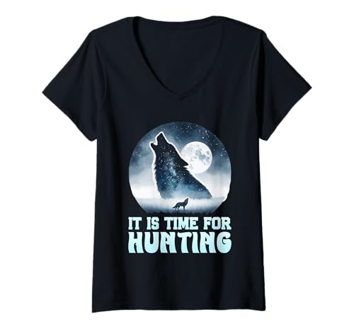 Damen Wolf Spirit IT IS TIME FOR HUNTING Lustiges Wölfe T-Shirt mit V-Ausschnitt Damen Wolf Spirit IT IS TIME FOR HUNTING Lustiges Wölfe T-Shirt mit V-Ausschnitt von Wolf T-Shirt Wölfe Kostüm Wolfsrudel Wolf Spirit