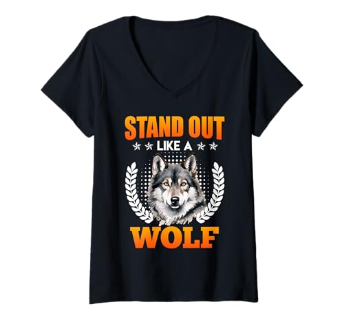 Damen Wolf Spirit STAND OUT LIKE A WOLF Lustiges Wölfe T-Shirt mit V-Ausschnitt Damen Wolf Spirit STAND OUT LIKE A WOLF Lustiges Wölfe T-Shirt mit V-Ausschnitt von Wolf T-Shirt Wölfe Kostüm Wolfsrudel Wolf Spirit