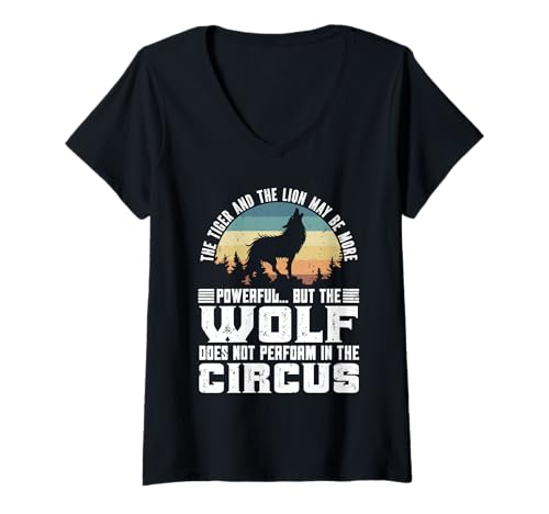Damen Wolf Spirit THE WOLF DOESN'T PERFORM IN CIRCUS Wölfe T-Shirt mit V-Ausschnitt Damen Wolf Spirit THE WOLF DOESN'T PERFORM IN CIRCUS Wölfe T-Shirt mit V-Ausschnitt von Wolf T-Shirt Wölfe Kostüm Wolfsrudel Wolf Spirit