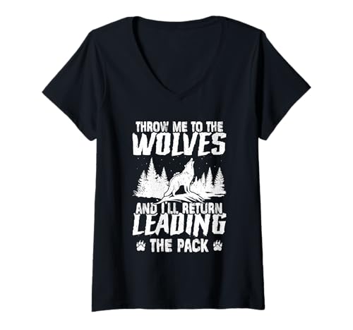 Damen Wolf Spirit THROW ME TO THE WOLVES Lustiges Wölfe T-Shirt mit V-Ausschnitt Damen Wolf Spirit THROW ME TO THE WOLVES Lustiges Wölfe T-Shirt mit V-Ausschnitt von Wolf T-Shirt Wölfe Kostüm Wolfsrudel Wolf Spirit