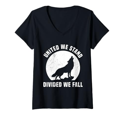 Damen Wolf Spirit UNITED WE STAND DIVIDED WE FALL Lustig Wolf T-Shirt mit V-Ausschnitt Damen Wolf Spirit UNITED WE STAND DIVIDED WE FALL Lustig Wolf T-Shirt mit V-Ausschnitt von Wolf T-Shirt Wölfe Kostüm Wolfsrudel Wolf Spirit