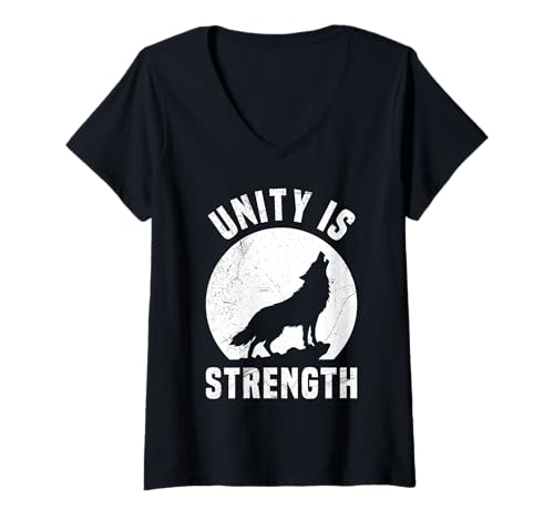 Damen Wolf Spirit UNITY IS STRENGTH Lustiges Wolfsrudel T-Shirt mit V-Ausschnitt Damen Wolf Spirit UNITY IS STRENGTH Lustiges Wolfsrudel T-Shirt mit V-Ausschnitt von Wolf T-Shirt Wölfe Kostüm Wolfsrudel Wolf Spirit