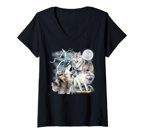 Damen Wolf Spirit WÖLFE Wolfsrudel Wolf Kostüm Lustig Wölfe T-Shirt mit V-Ausschnitt Damen Wolf Spirit WÖLFE Wolfsrudel Wolf Kostüm Lustig Wölfe T-Shirt mit V-Ausschnitt von Wolf T-Shirt Wölfe Kostüm Wolfsrudel Wolf Spirit