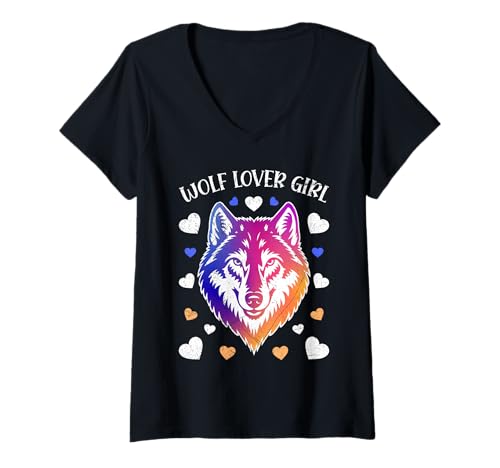 Damen Wolf Spirit WOLF LOVER GIRL Lustiges Wolfsrudel T-Shirt mit V-Ausschnitt Damen Wolf Spirit WOLF LOVER GIRL Lustiges Wolfsrudel T-Shirt mit V-Ausschnitt von Wolf T-Shirt Wölfe Kostüm Wolfsrudel Wolf Spirit