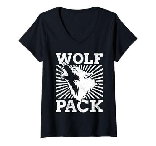 Damen Wolf Spirit WOLF PACK Wolfsrudel Lustiges Wölfe T-Shirt mit V-Ausschnitt Damen Wolf Spirit WOLF PACK Wolfsrudel Lustiges Wölfe T-Shirt mit V-Ausschnitt von Wolf T-Shirt Wölfe Kostüm Wolfsrudel Wolf Spirit