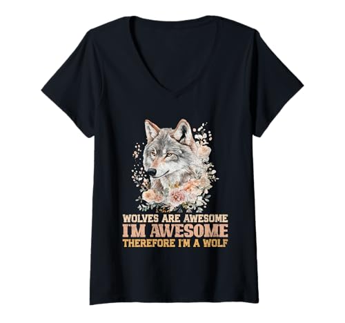 Damen Wolf Spirit WOLVES ARE AWESOME I'M A WOLF Lustig Wölfe T-Shirt mit V-Ausschnitt Damen Wolf Spirit WOLVES ARE AWESOME I'M A WOLF Lustig Wölfe T-Shirt mit V-Ausschnitt von Wolf T-Shirt Wölfe Kostüm Wolfsrudel Wolf Spirit