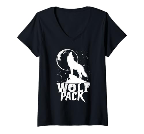 Damen Wolfsrudel Wölfe WOLF PACK Alpha Wolf Lustig Wolf Spirit T-Shirt mit V-Ausschnitt Damen Wolfsrudel Wölfe WOLF PACK Alpha Wolf Lustig Wolf Spirit T-Shirt mit V-Ausschnitt von Wolf T-Shirt Wölfe Kostüm Wolfsrudel Wolf Spirit