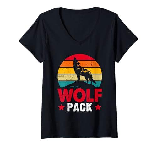 Damen Wolfsrudel Wölfe WOLF PACK Alpha Wolf Lustig Wolf Spirit T-Shirt mit V-Ausschnitt Damen Wolfsrudel Wölfe WOLF PACK Alpha Wolf Lustig Wolf Spirit T-Shirt mit V-Ausschnitt von Wolf T-Shirt Wölfe Kostüm Wolfsrudel Wolf Spirit