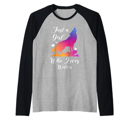 Wolf Spirit JUST A GIRL WHO LOVES WOLVES Lustig Wölfe Raglan von Wolf T-Shirt Wölfe Kostüm Wolfsrudel Wolf Spirit
