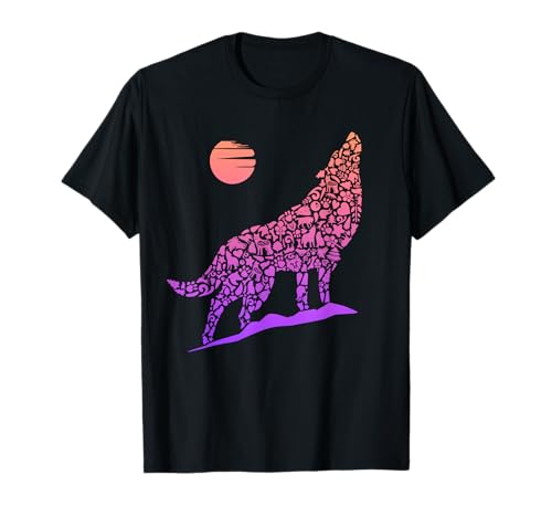 Heulender Wolf Wolfssilhouette Kinder Damen Wölfe Mädchen T-Shirt Heulender Wolf Wolfssilhouette Kinder Damen Wölfe Mädchen T-Shirt von Wolf Tier Wolfsliebhaber Naturliebhaber Wölfe