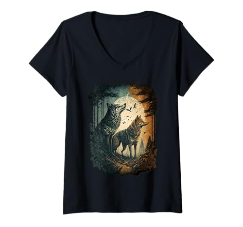 Damen Wolf Shirt, Wolf Shirt für Herren, Wolf Tshirt Damen, Wolf mond T-Shirt mit V-Ausschnitt Damen Wolf Shirt, Wolf Shirt für Herren, Wolf Tshirt Damen, Wolf mond T-Shirt mit V-Ausschnitt von Wolf t shirt, wolf shirt love, wolf shirt for kids