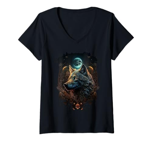 Damen Wolf Shirt, Wolf Shirt für Herren, Wolf Tshirt Damen, Wolf mond T-Shirt mit V-Ausschnitt Damen Wolf Shirt, Wolf Shirt für Herren, Wolf Tshirt Damen, Wolf mond T-Shirt mit V-Ausschnitt von Wolf t shirt, wolf shirt love, wolf shirt for kids