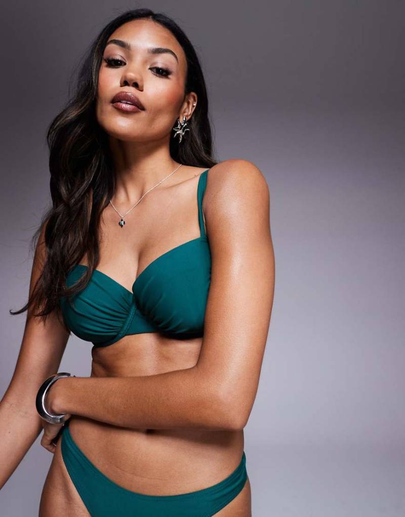 Wolf & Whistle - Gerafftes Bügel-Bikinioberteil in Königsgrün-Bunt von Wolf & Whistle