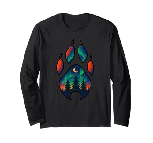 Wolf Paw Pine Tree Aurora Nordlichter Jungen Mädchen Kinder Langarmshirt von WolfAxis1