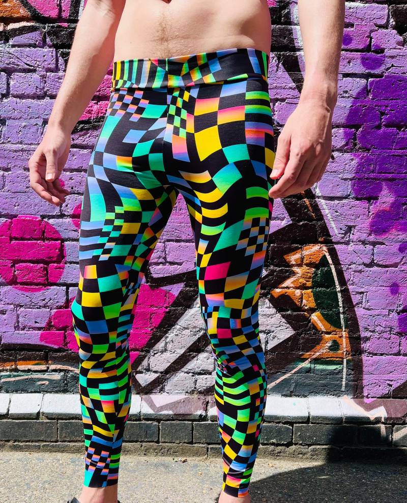 Block Melt Meggings, Kunst Leggings, Verrückte Festival Hose, Bunte Gemusterte Leggings Uv von WolfRayetLondon