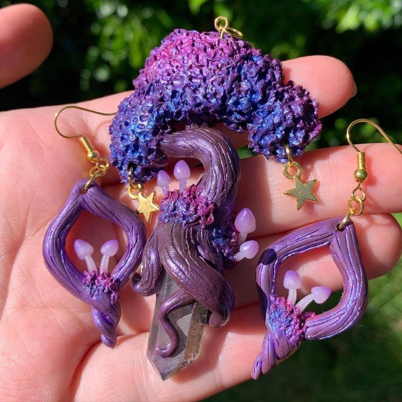 Rooted Aura Quarz Tree Pendant & Earrings - Mythical Purple von WolfSpiritCreations