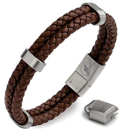 Wolflock Herren Lederarmband | Echtes Rindsleder | Schwarz & Braun | Armband mit Magnetverschluss von Wolflock