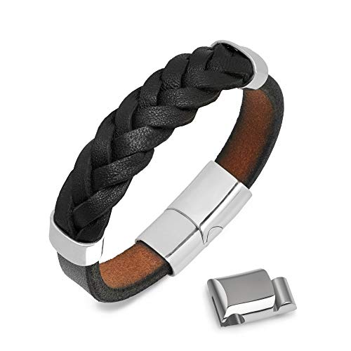 Wolflock Lederarmband für Männer | schwarz | Magnetverschluss Edelstahl | Armband Herren | Tolles Geschenk für Männer | BRAIDHILL (schwarz, 22) von Wolflock