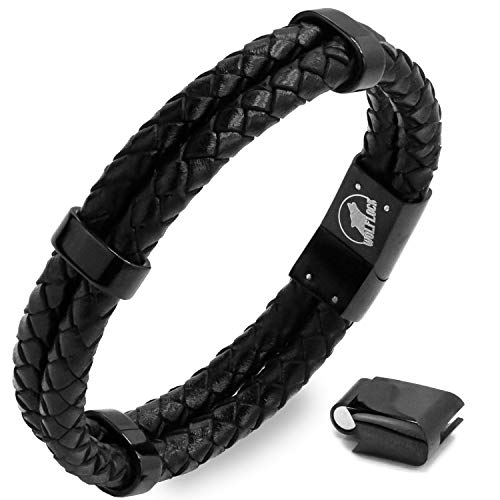 Wolflock Herren Lederarmband | Echtes Rindsleder | Schwarz & Braun | Armband mit Magnetverschluss von Wolflock