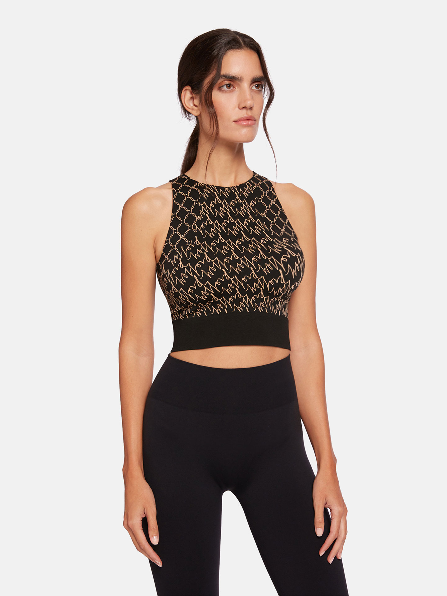 Wolford - Aurora Monogram Crop Top, Frau, desert/black, Größe: L von Wolford