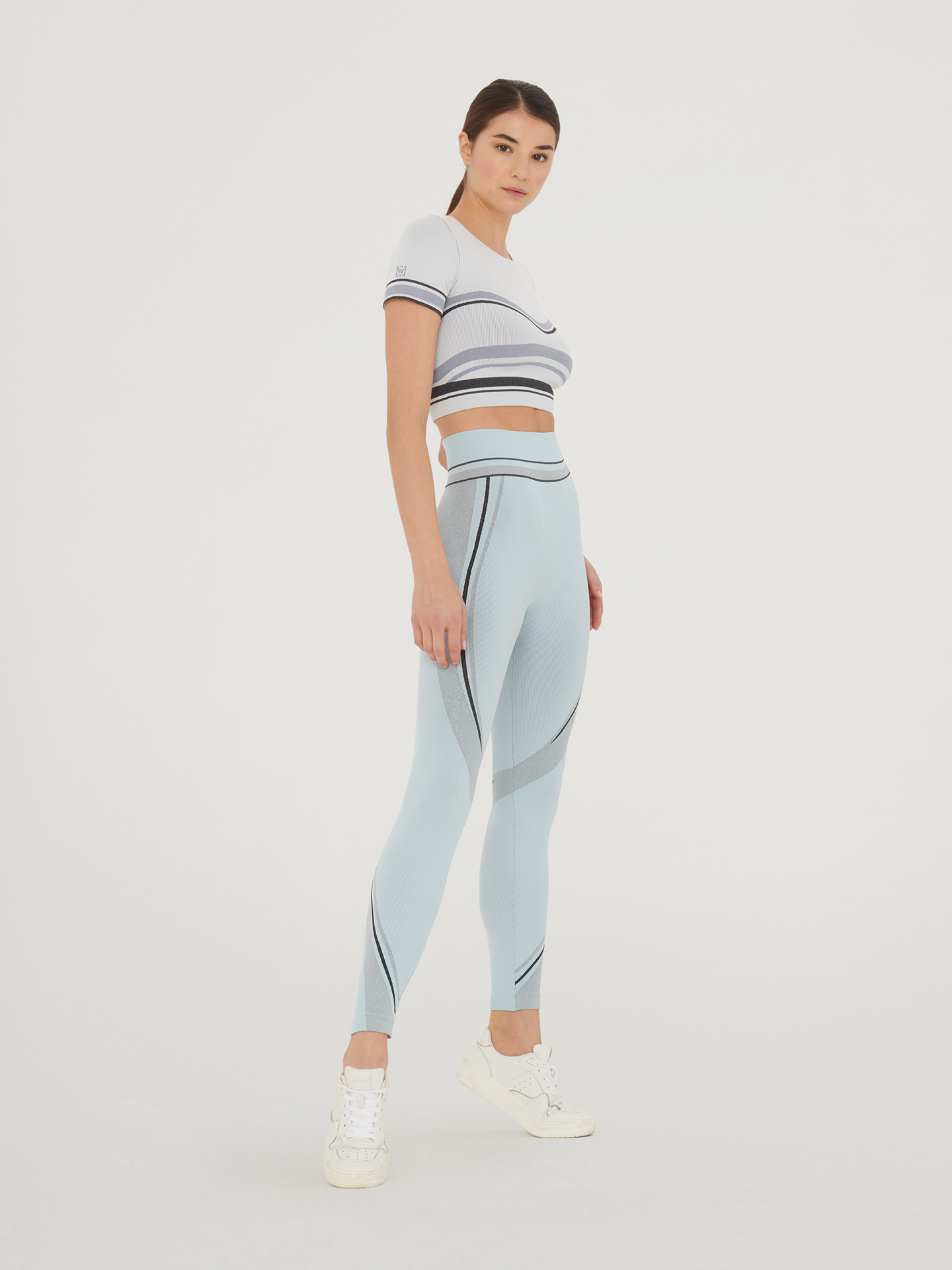 Wolford - Shaping Stripes Crop Top, Frau, white/blue lurex/black, Größe: S von Wolford