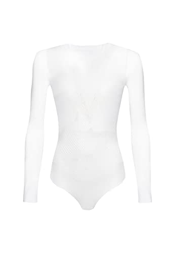 Wolford Damen Net Roses Body,Frauen Langarm-Body,Basic,Langarm-Oberteil,Rundhals-Ausschnitt,enganliegend,figurbetont,White,M (Medium) von Wolford