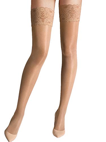 Wolford Damen Matt Fein Strumpfhose Satin Touch 20 Stay - Up 21223, 20 DEN, Gr. Large, Beige (Caramel 4004) von Wolford
