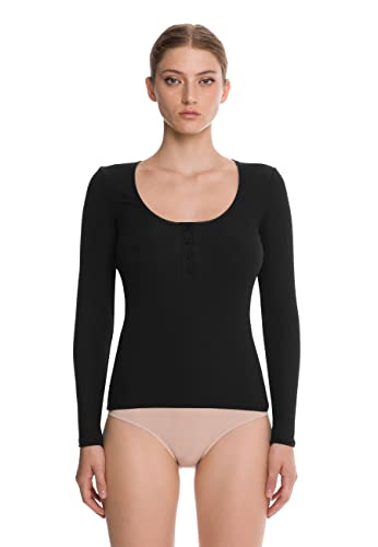 Wolford Damen T-Shirt Langarm Henley Top Long Sleeves,Frauen Basic Tshirt,Rundhalsausschnitt,enganliegend,figurbetont,Black,S (Small) von Wolford