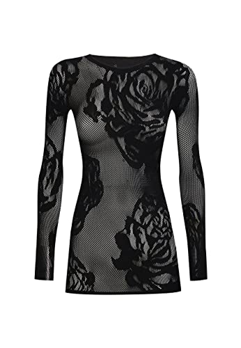 Wolford Damen T-Shirt Langarm Net Roses Top Long Sleeves,Frauen Basic Tshirt,Rundhalsausschnitt,enganliegend,figurbetont,Black,M (Medium) von Wolford