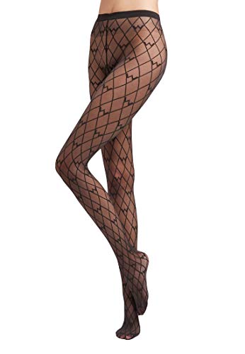 Wolford Damen W-Pattern Tights, Frauen Netzstrumpfhose,Struempfe durchscheinend gemustert,9180 black/black,X-Small (XS) von Wolford