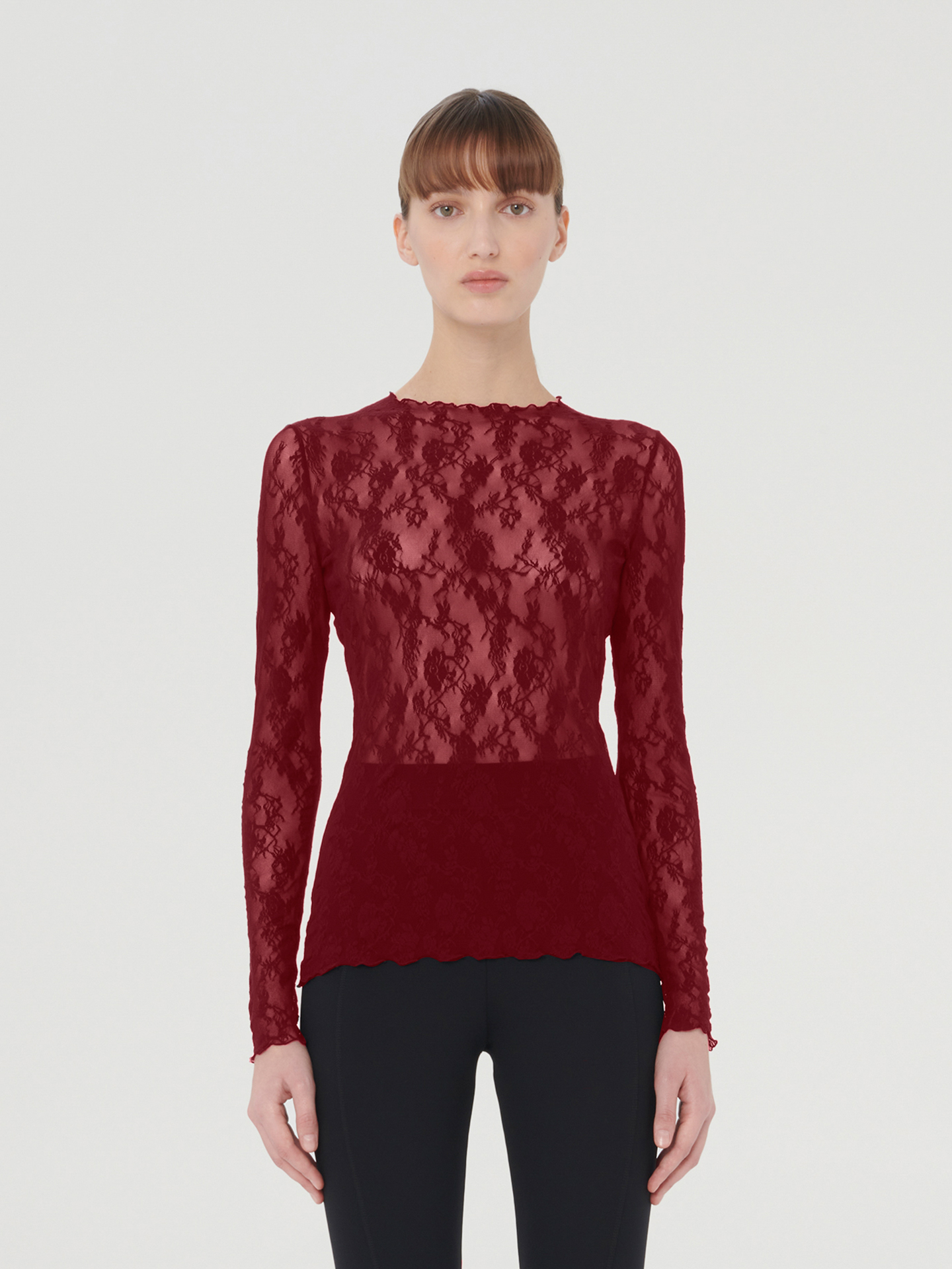Wolford - Floral Lace Top Long Sleeves, Frau, soft cherry, Größe: M von Wolford