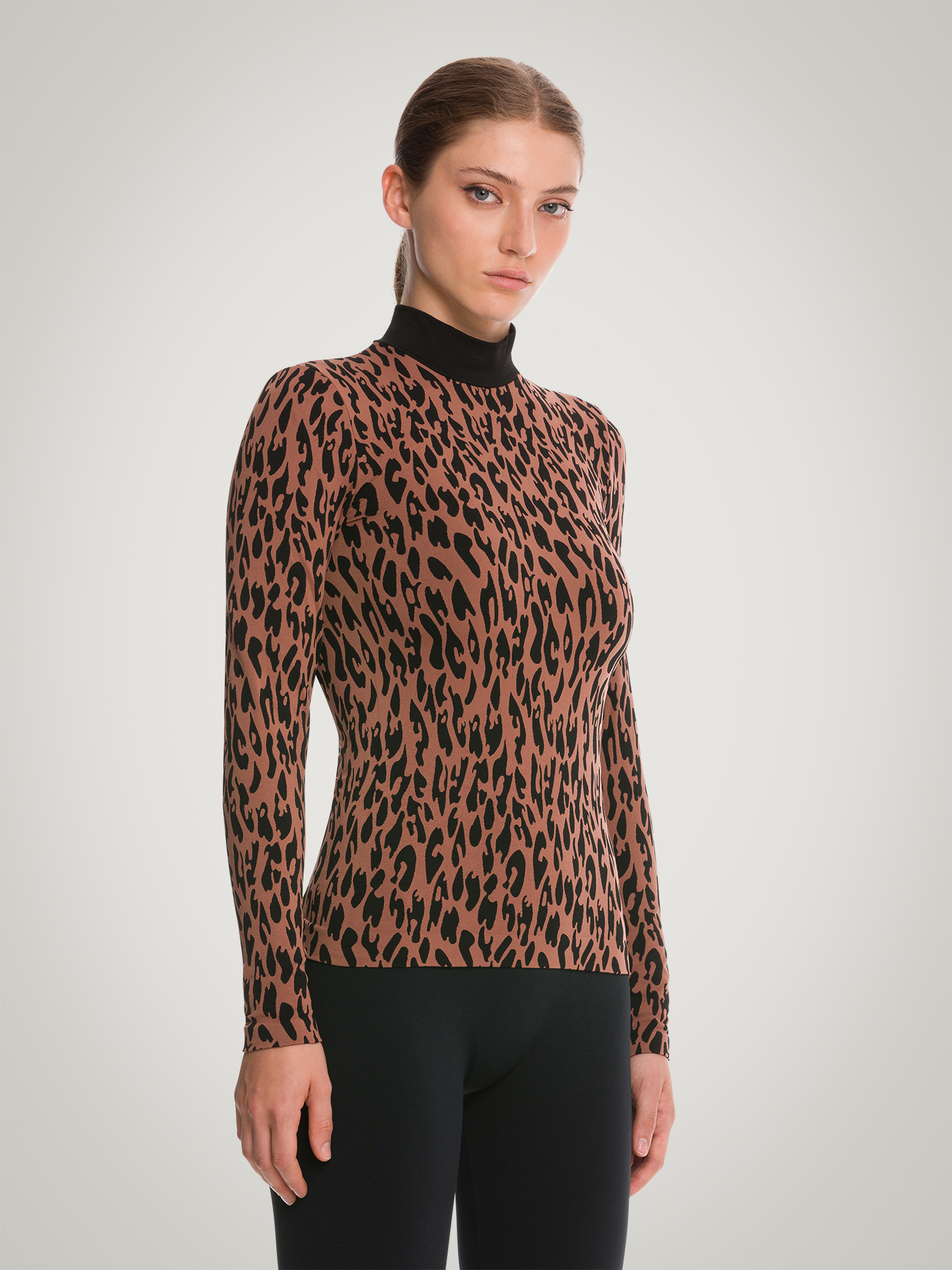 Wolford - Leo Top Long Sleeves, Frau, coffee/black, Größe: S von Wolford