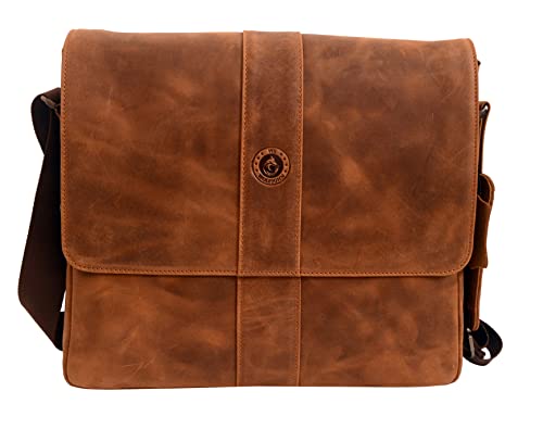 Wolfsohn, Umhängetasche Damen, Umhängetasche Herren, Laptop Tasche, Schultertasche, Laptop, 13 Zoll, Messenger Bag, Aktentasche, Notebook Tasche, iPad, Tablet, Geschenk, Leder Taschen, Vintage-Braun von Wolfsohn