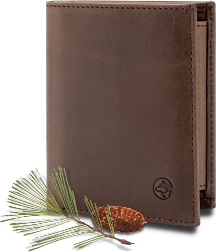 Geldbörse Herren Damen Leder Klein Münzfach RFID Hochformat 'Svåla' – Mini Portemonnaie, Slim-Wallet NFC Karten Schutz Dünn – Kleine Brieftasche, Portmonee, Geldbeutel Männer – Braun von Wolfstrøm