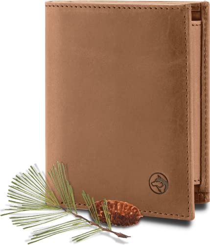 Geldbörse Herren Damen Leder Klein Münzfach RFID Hochformat 'Svåla' – Mini Portemonnaie, Slim-Wallet NFC Karten Schutz Dünn – Kleine Brieftasche, Portmonee, Geldbeutel Männer – Whiskey von Wolfstrøm