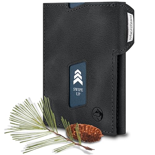 Wolfstrøm Slim Wallet mit Münzfach 'Ludvig' I 7+1 Karten Mini Geldbörse I RFID Blocker I Damen Herren Portemonnaie Klein I Credit Card Holder Geldbeutel – Antique Black von Wolfstrøm