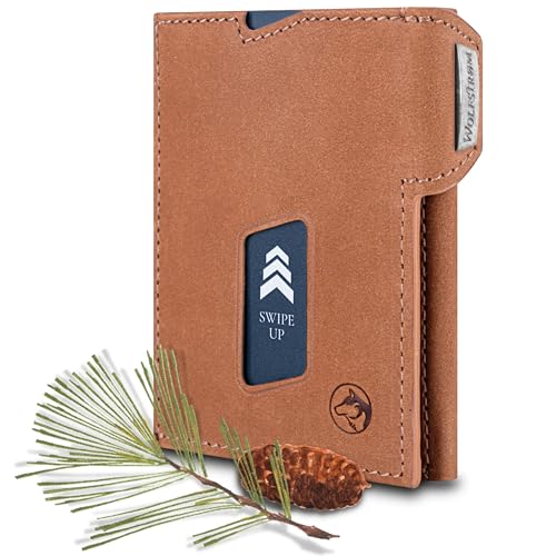 Wolfstrøm Slim Wallet Mit Münzfach 'Ludvig' I 7+1 Karten Mini Geldbörse I RFID Blocker I Damen Herren Portemonnaie Klein I Credit Card Holder Geldbeutel – Vintage Whiskey von Wolfstrøm