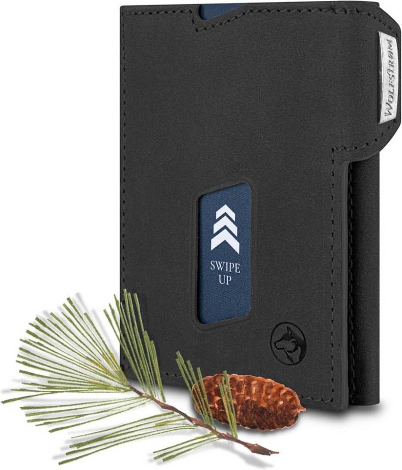 Wolfstrøm Geldbörse Slim Wallet mit Münzfach 'Ludvig' I Mini Geldbörse Herren klein (Made in EUROPE, Handgefertigt / Hand-Made), Echtleder, Handgefertigt, Hand-Made, Made in Europe, Druckknopf von Wolfstrøm