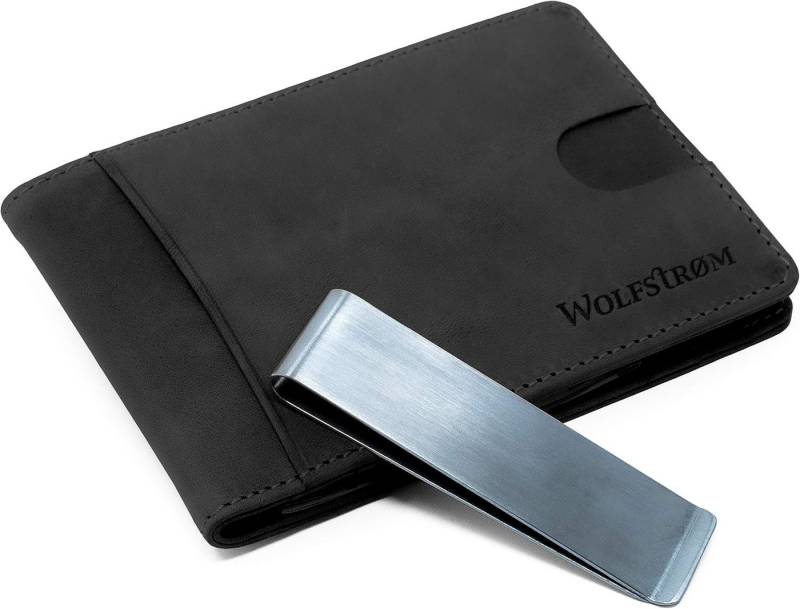 Wolfstrøm Kartenetui Aika Leder Kreditkarten-Etui mit Geld-Clip (Made in Europe, Handmade), Vollnarbenleder, Handarbeit von Wolfstrøm