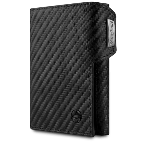 Wolfstrøm Slim Wallet 'Svente' I 11 Karten Mini Geldbörse Herren mit Münzfach, RFID Blocker I Damen und Herren Portemonnaie I Credit Card Holder Geldbeutel - Carbon von Wolfstrøm